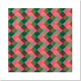 'Zagga' - in Cerise, Salmon Pink, shades of Green and Brown on a Grey base Posters and Art